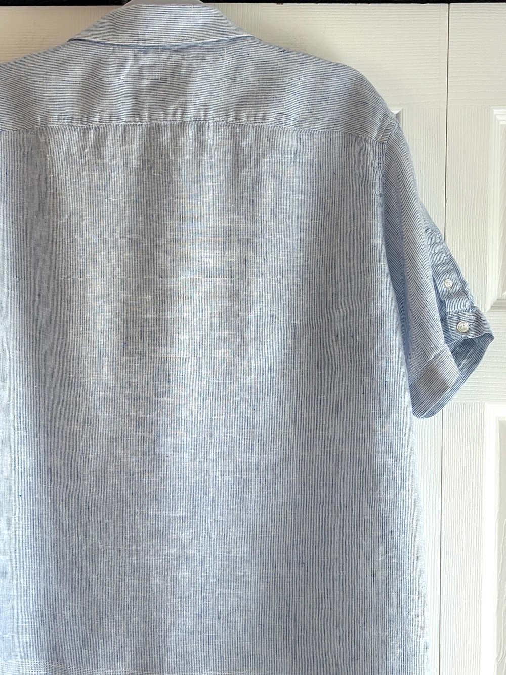 Murano Baird McNutt 100% Linen Shirt L Blue Stripe Short Sleeve Coastal Resort - Picture 7 of 12